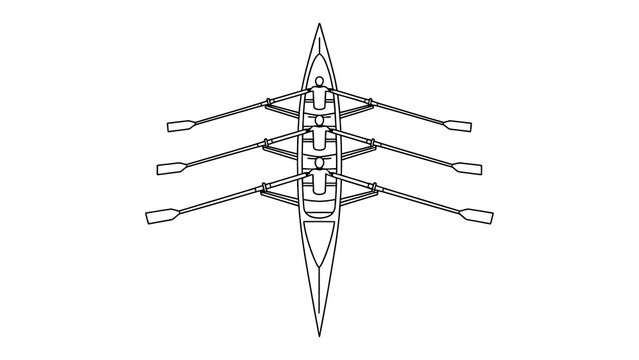 Top view of a rowing boat with four people and oars isolated on a white background Vector, illustration