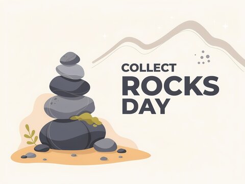 Stack of balance stones for collect rocks day celebration with mountain background illustration