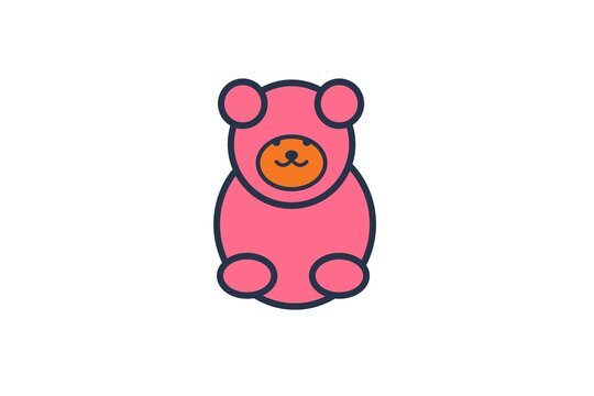 Cute colorful hand drawn bear character on white