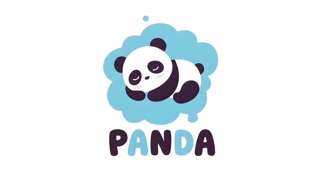 Cute sleeping panda bear illustration inside a blue cloud bubble with the text Panda. Vector mascot design suitable for kids products, baby store, or animal brand.