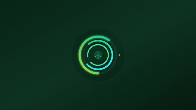 Animated circular head up display with rotating green rings