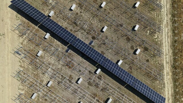 Aerial view of the Common Park Solar Farm under construction in Sheffield, England, United Kingdom.