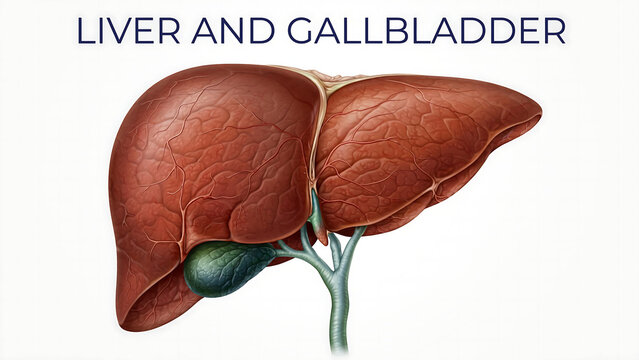 Illustration of Human Liver and Gallbladder Anatomy, Medical Chart for Healthcare