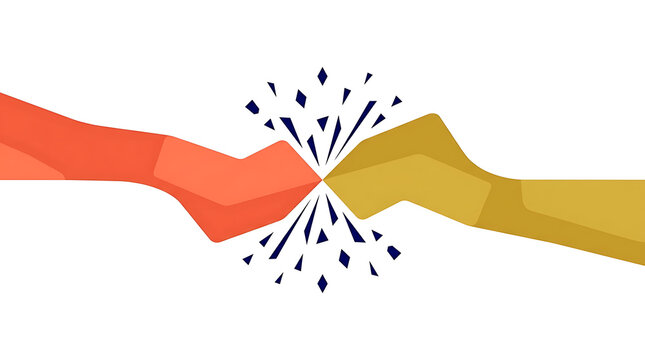 Abstract vector illustration of two low-poly hands colliding and creating a spark