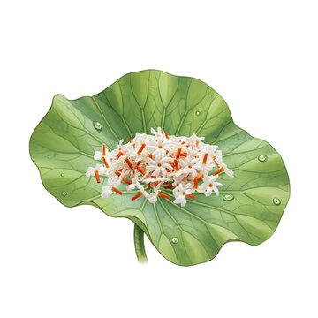 Fresh Shiuli Flowers Placed on Green Lotus Leaf