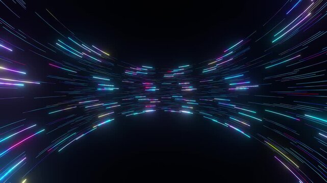 Blue Cyan Futuristic Light Tunnel Animation with Multicolor Neon Motion Trails