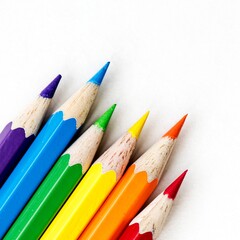 Fototapeta premium Colorful pencils arranged in a row on a white background.