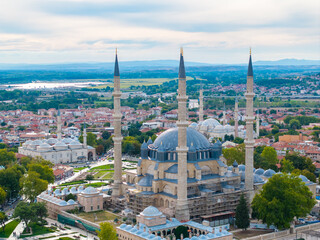 Naklejka premium Selimiye Mosque (Selimiye Camii) in the Ramadan Background Drone Photo, Selimiye Square Edirne, Turkiye (Turkey)