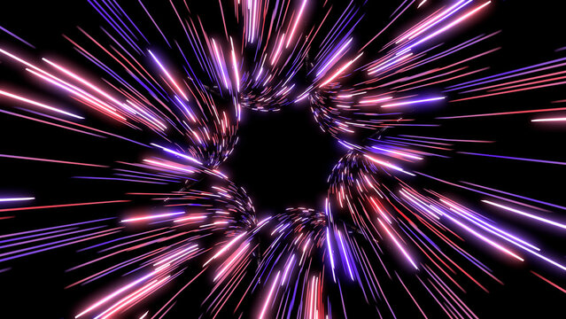 Pink and Purple Neon Spiral Vortex with Glowing Radial Light Trails