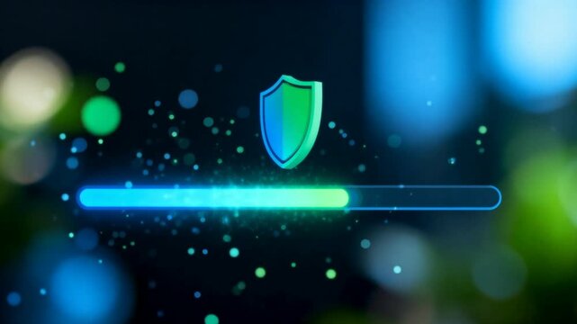 glowing software update interface with moving progress bar