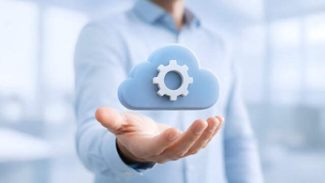 Businessman Hand Presenting Cloud Computing Technology With Gear Icon