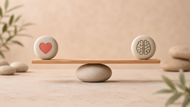 Zen Stone Balance Scale Weighing Emotional Heart And Logical Brain Icons