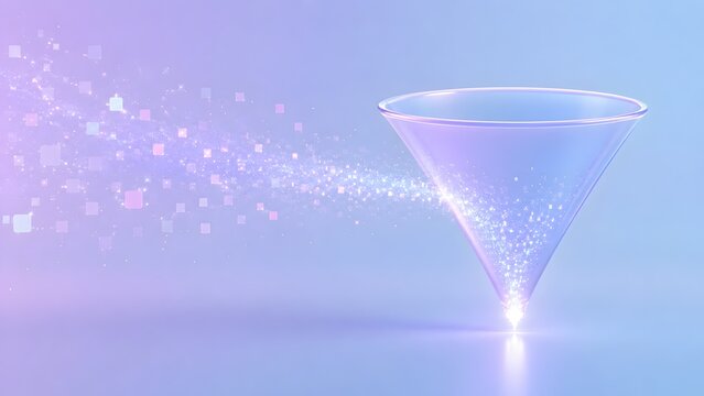 Minimal Glass Funnel Filtering Sparkling Particle Stream In Pastel Gradient