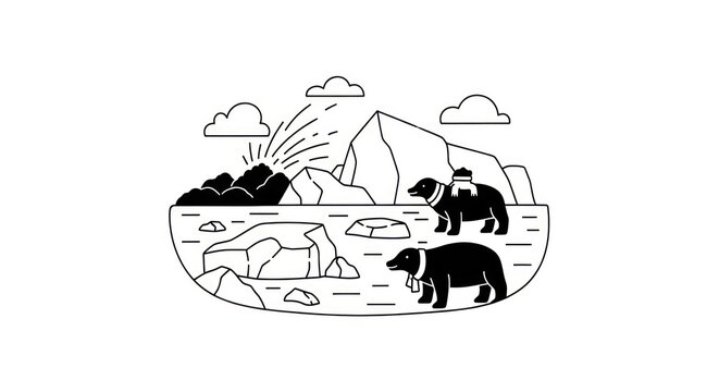 Black and white polar bears landscape.