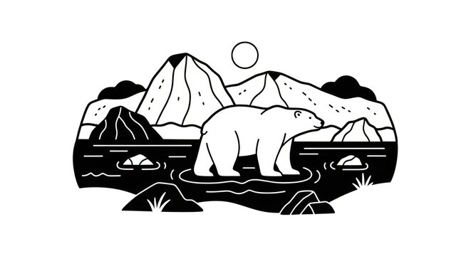 polar bear in arctic landscape.