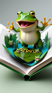 Funny 3D Frog Popping Out of an Open Storybook