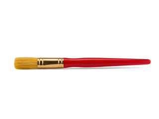 Fototapeta premium paint brush with golden ferrule and red handle isolated on transparent background for artistic projects transparent background