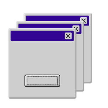 Multiple Cascading Retro Computer Windows Template Stack for Nostalgic Web Graphic Design