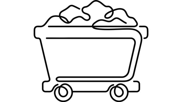 Continuous one line drawing of a mine cart filled with rocks.
