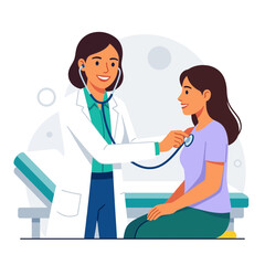 Obraz premium Doctor examining patient with stethoscope, modern flat illustration of healthcare and medical checkup
