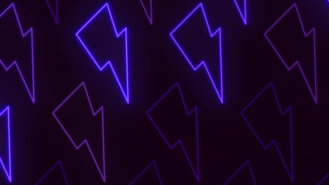 Glowing Neon Purple Lightning Bolt Outlines Flashing and Pulsing on Dark Background Dynamic Abstract Electric Energy Pattern Concept Realistic 3D Motion Graphic Background Loop.