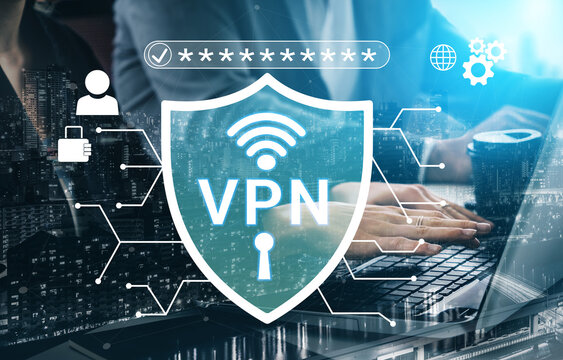 Modern Technology Concept of Virtual Private Network with Cybersecurity Elements for Data Protection, Privacy, and Online Safety in Digital Communication Haptic.