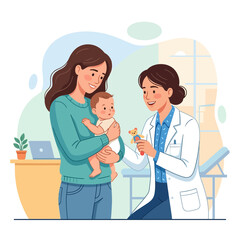 Obraz premium Mother and Baby at Pediatrician's Office, Doctor Examining Infant with Toy