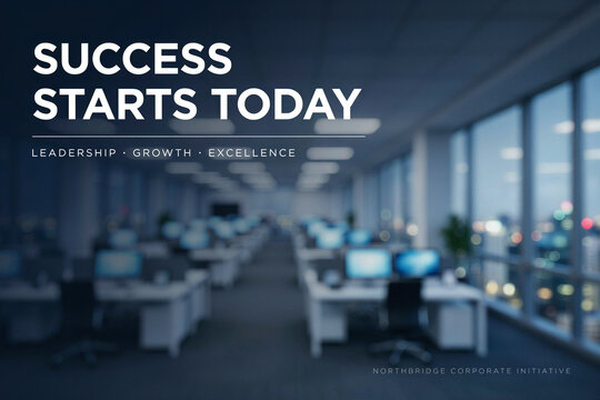 Success Starts Today - Blurred Modern Office Background. Leadership Growth Excellence Concept, Corporate Business Team, Workspace Empty, Motivation Motivational, City Skyline