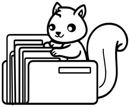 Squirrel organizing files in folders for categorization with cartoon squirrel administration organization productivity illustration arrangement