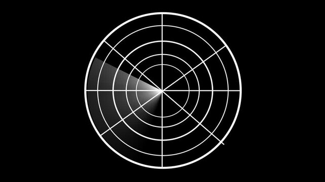 Radar screen animation on black background. Signal transmitted sonar radar .Radar point to detect enemy position. Abstract HUD element with round core and electronic circuit