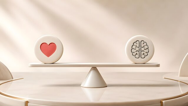 Minimalist Scale Balancing Emotional Heart And Logical Brain Icons