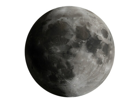 closeup view of the moon showing lunar surface craters and maria with natural lighting transparent background