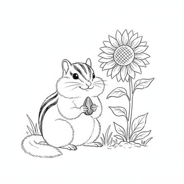 Cute chipmunk sitting upright holding sunflower seed in paws sketch illustration