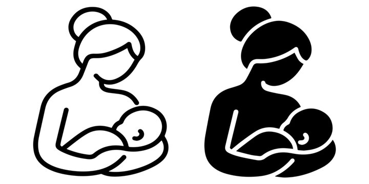 Breastfeeding Icon Set &ndash; Mother and Baby Nursing Symbols in Outline Line Vector 
Style