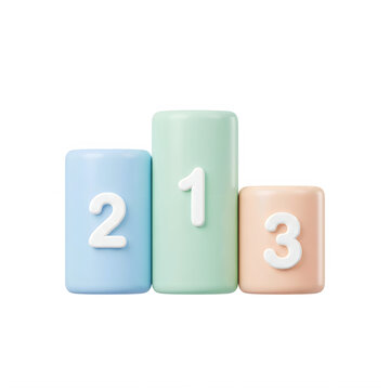 Three colorful numbered blocks stacked in ascending order isolated on transparent background