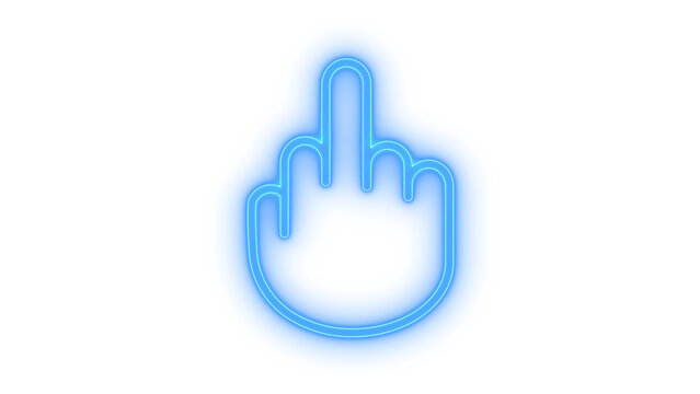Glowing neon middle finger hand gesture icon showing rude offensive obscene sign and modern outline vector illustration isolated on transparent background