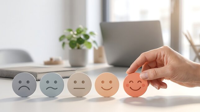 Customer Satisfaction Survey Concept Hand Picking Happy Face From Emotion Scale