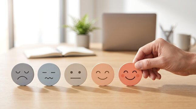 Hand Selecting Smiling Face For Excellent Customer Satisfaction Feedback