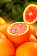 Fresh Red Blood Oranges Sliced Showing Vibrant Red Flesh - Healthy Citrus Fruit © Nguyen