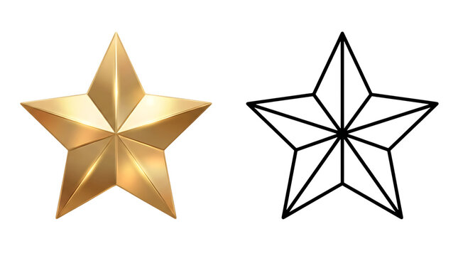 3d golden star and its black and white line art outline isolated on transparent background, marry christmas, marry christmas 2027, happy new year 2027, christmas holiday 2027