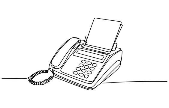 Continuous single line drawing of an old office fax machine with telephone handset Vector, illustration