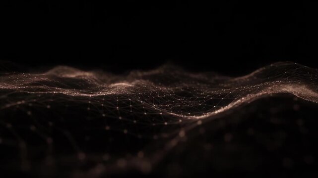 Abstract digital wave mesh with glowing nodes on dark background