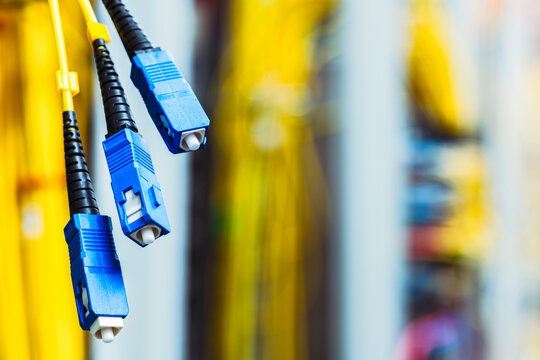 Fiber Optic Patch Cables in a Telecommunications Server Room