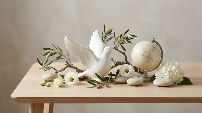A refined and delicate floral arrangement features pristine white orchids alongside beautifully preserved dried flowers and a radiant golden sphere resting on light