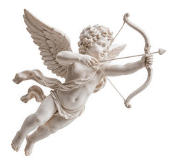 Fototapeta premium Marble statue of cupid with bow and arrow isolated on transparent background