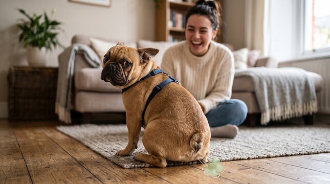 Funny moment of French bulldog sitting on the floor looking back..jpg