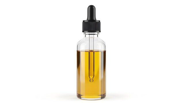 Glass dropper bottle with amber serum for cosmetic and skincare mockup