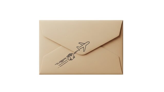 Beige mailing envelope with cargo plane and parcel icon illustration