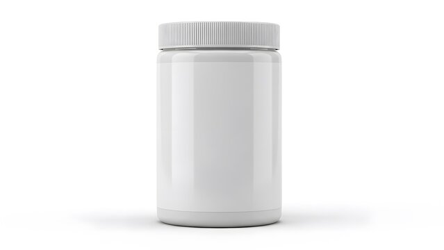 Blank white plastic supplement jar mockup with white screw cap