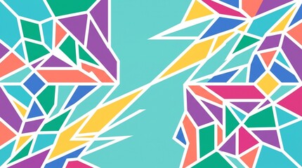 Geometric abstract pattern featuring vibrant colorful polygons separated by clean white lines on a bright teal background created with a modern minimalist digital vector art style